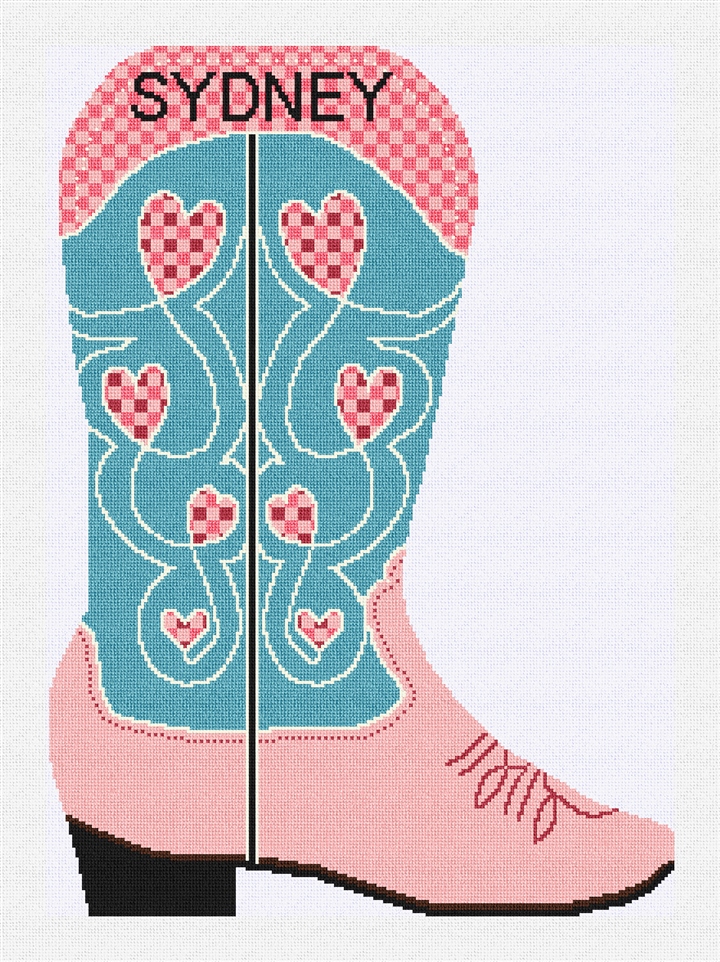Cowboy Boot Blush Stocking Needlepoint Kit