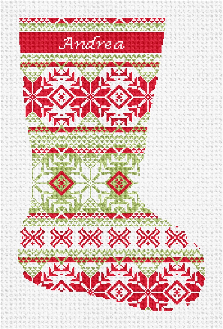 Fair Isle Red Green Needlepoint Stocking Kit