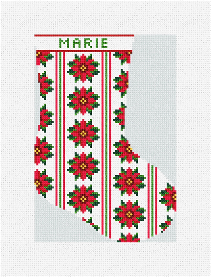 Pinstripe Poinsettia Mini Stocking Needlepoint Kit