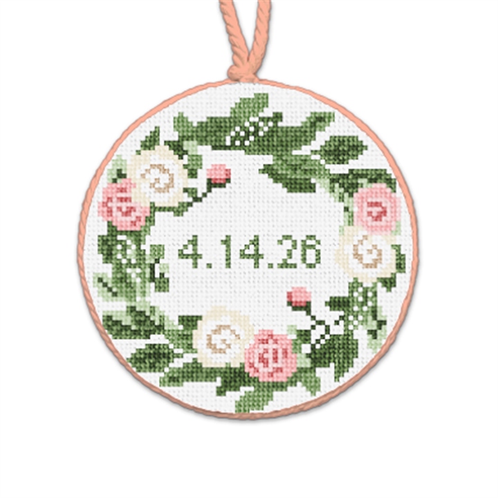 Rose Blush Wedding Needlepoint Ornament