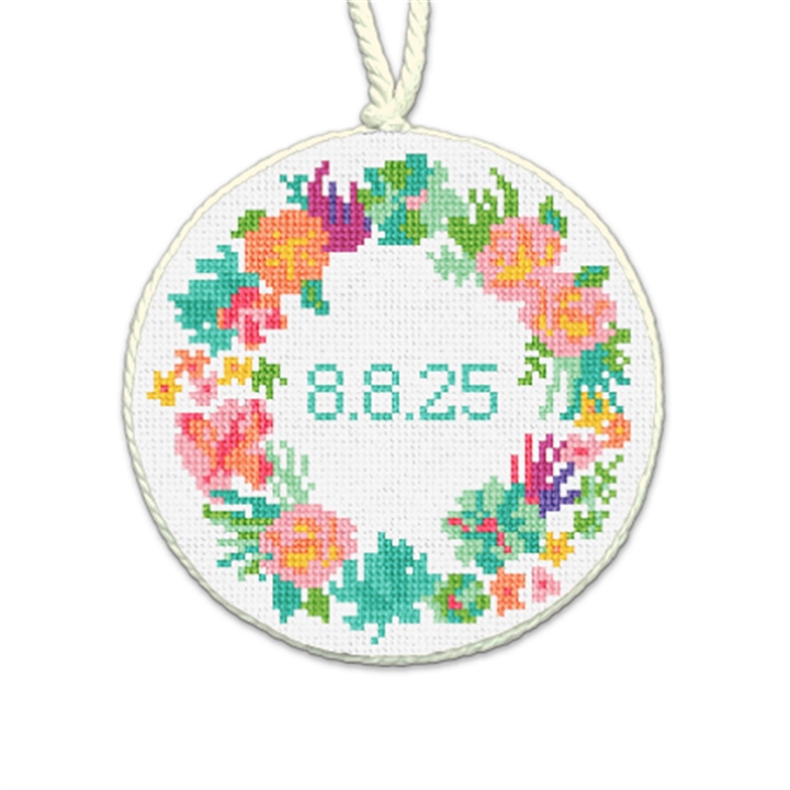 Floral Wreath Wedding Needlepoint Ornament