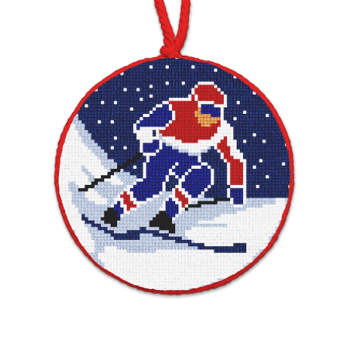 Winter Slalom Skiing Needlepoint Ornament