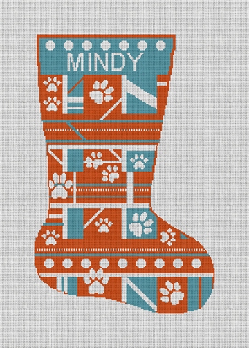 Orange Paw Print Needlepoint Stocking Kit