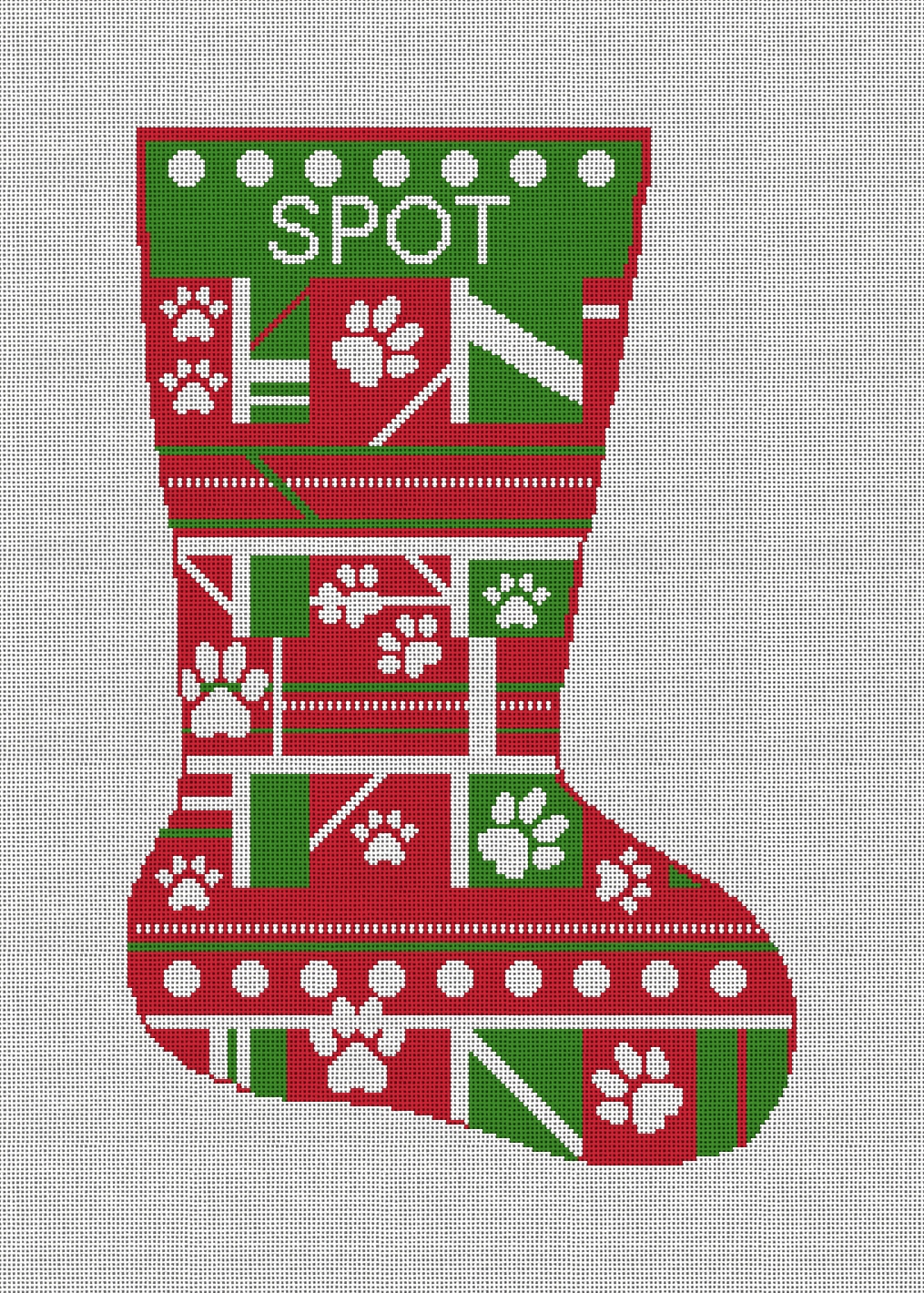 Green Paw Print Needlepoint Stocking Kit