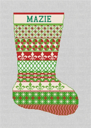 Colorful Avesta Needlepoint Stocking Kit Stitched Preview