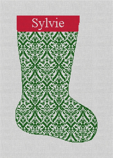 Green Damask Needlepoint Stocking Kit