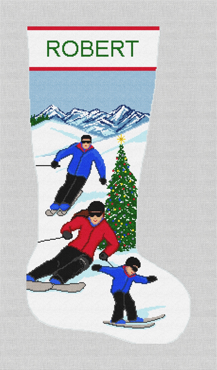 Ski Slopes Christmas Stocking Needlepoint Kit Stitched Preview