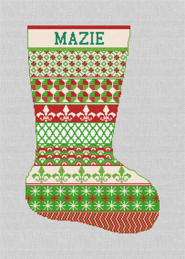 Colorful Avesta Needlepoint Stocking Kit Stitched Preview