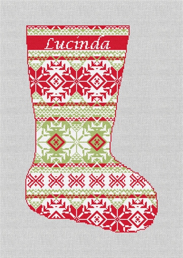 Fair Isle Red Green Needlepoint Stocking Kit Stitched Preview