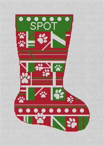Green Paw Print Needlepoint Stocking Kit