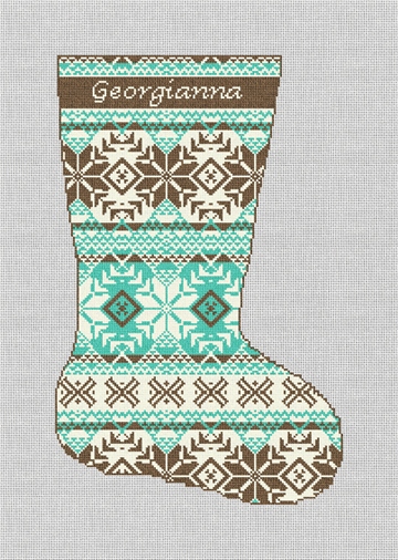 Fair Isle Chocolate Needlepoint Stocking Kit Stitched Preview