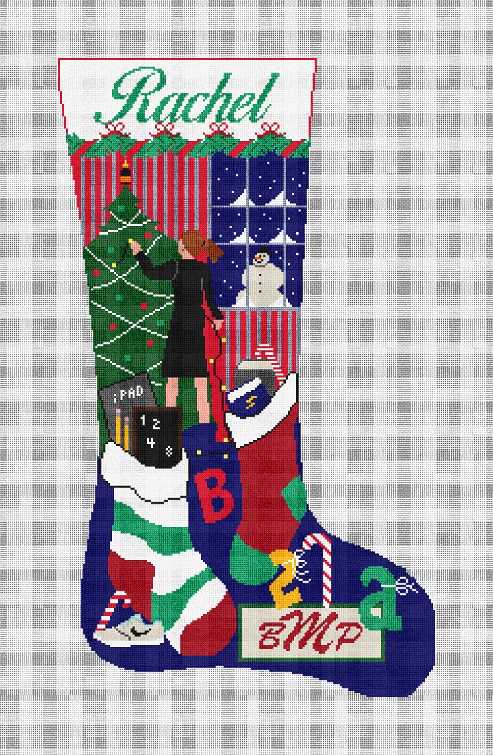 Holiday Decorating Stocking Needlepoint Kit Stitched Preview