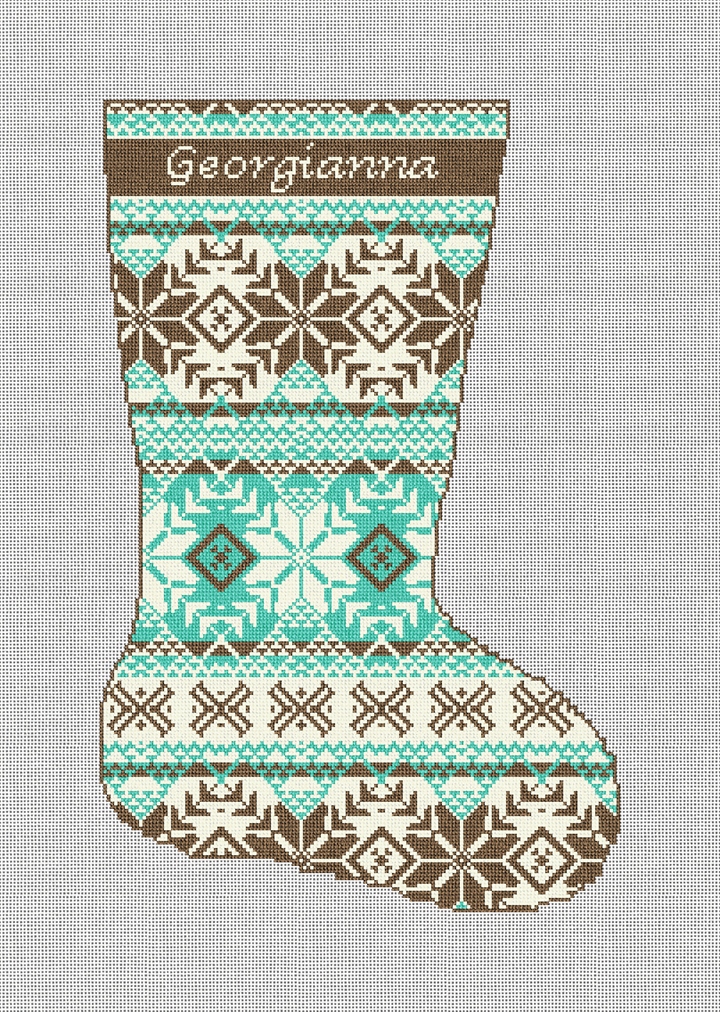 Fair Isle Chocolate Needlepoint Stocking Kit Stitched Preview
