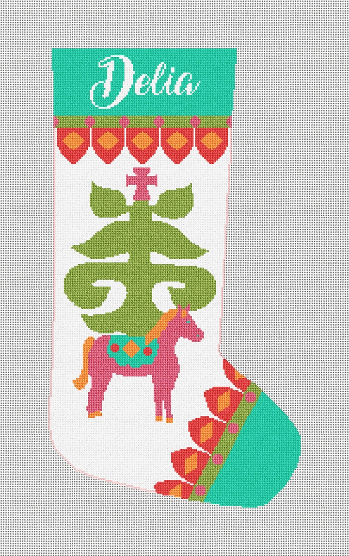 Belle Noel Kiev Needlepoint Stocking Kit Stitched Preview