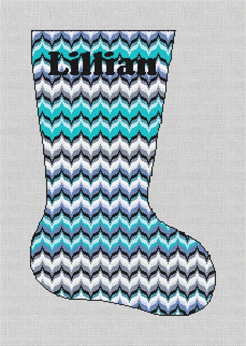 Blue Bargello Wave Christmas Stocking Kit Stitched Preview