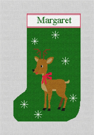 Reindeer Stocking Needlepoint Kit Stitched Preview