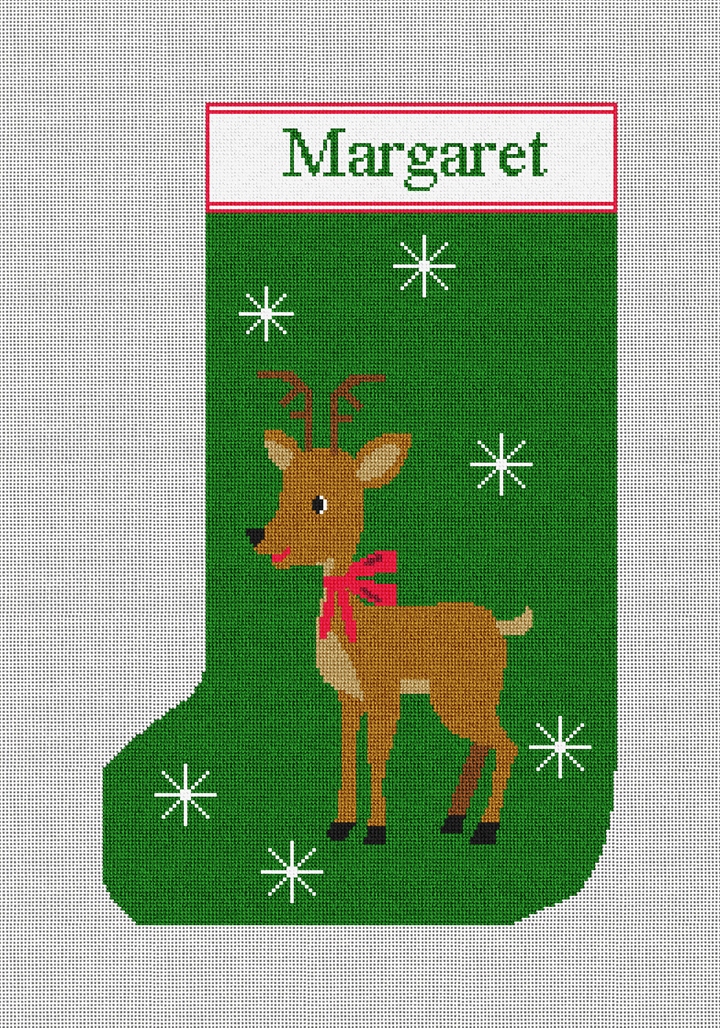 Reindeer Stocking Needlepoint Kit Stitched Preview