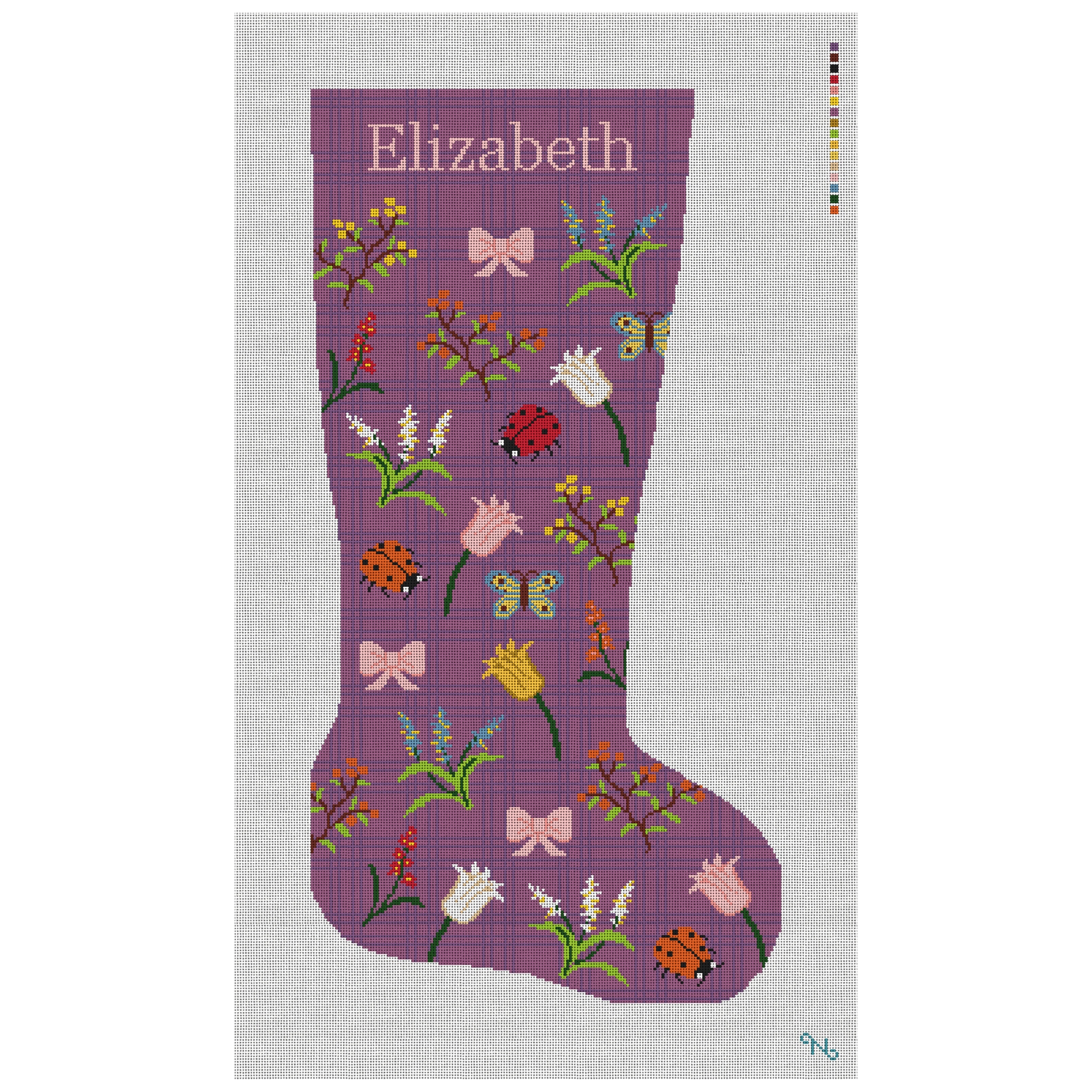 Garden Trellis Aubergine Stocking Needlepoint Kit