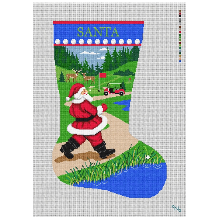 Santa's Fairway Stocking Needlepoint Kit Stitched Preview