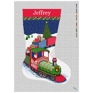 Holiday Train Christmas Stocking Needlepoint Kit Stitched Preview