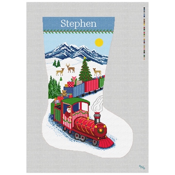 Northern Express Stocking Needlepoint Kit Stitched Preview