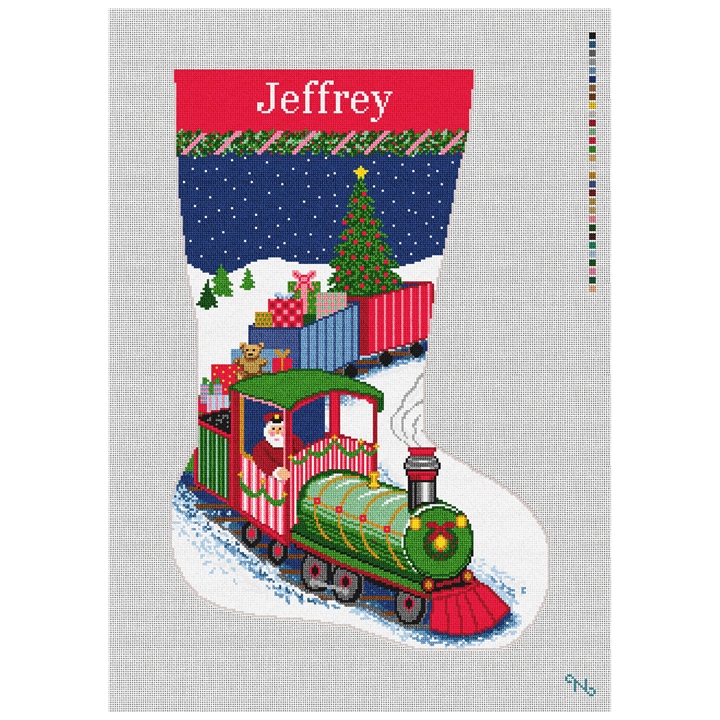 Holiday Train Christmas Stocking Needlepoint Kit Stitched Preview