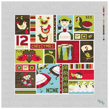 12 Days of Christmas Needlepoint Kit Stitched Preview