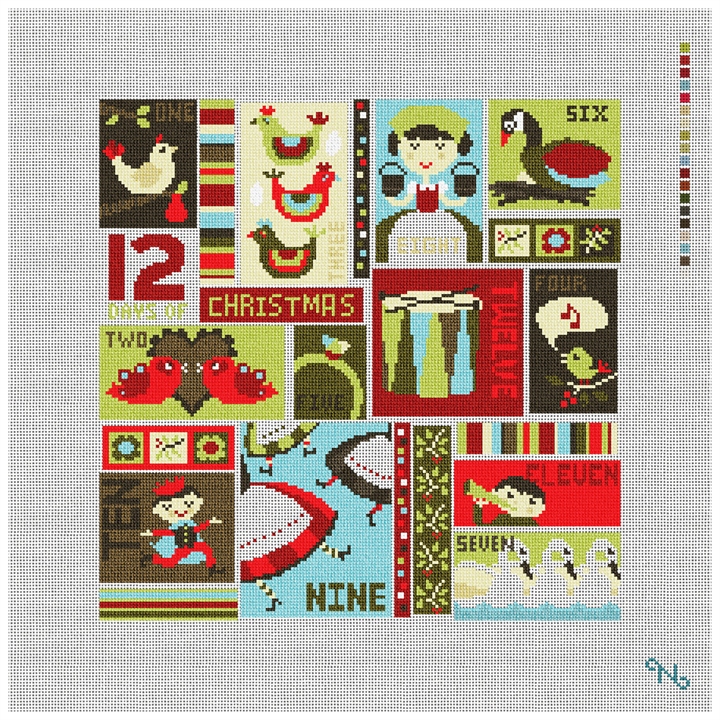 12 Days of Christmas Needlepoint Kit Stitched Preview