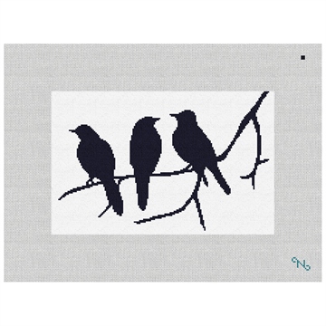 3 Birds Silhouette Needlepoint Kit Stitched Preview