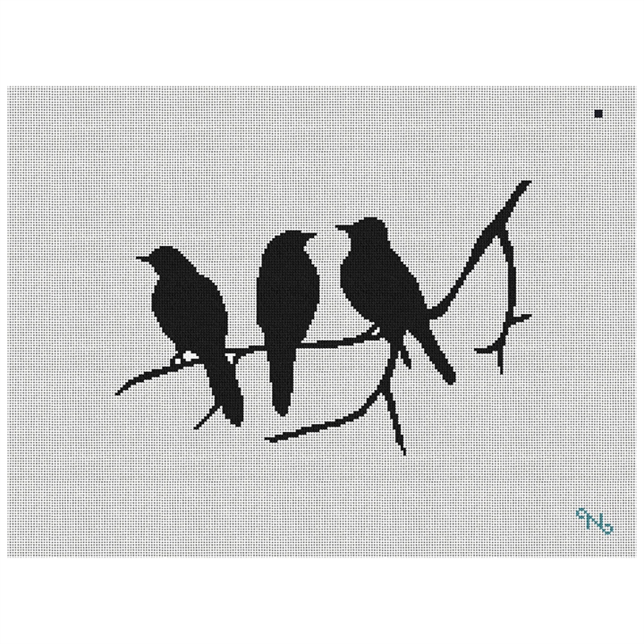 3 Birds Silhouette Needlepoint Kit Stitched Preview