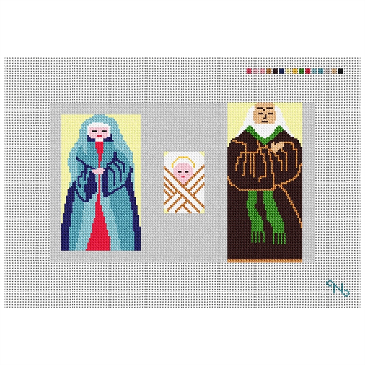 3D Mary Joseph and Jesus Nativity Needlepoint Kit Stitched Preview