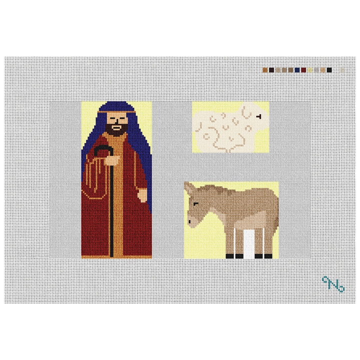 3D Shepherd and Animals Nativity Needlepoint Kit Stitched Preview