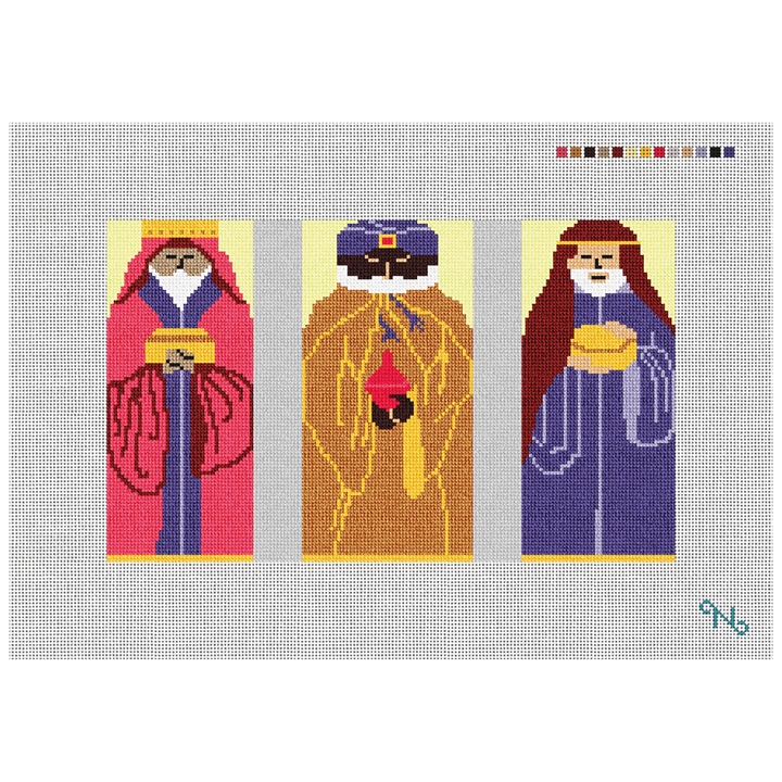 3D Three Wisemen Nativity Needlepoint Kit Stitched Preview