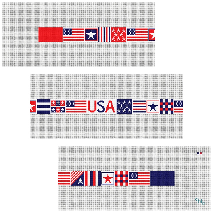4th of July Patchwork Needlepoint Belt Kit Stitched Preview