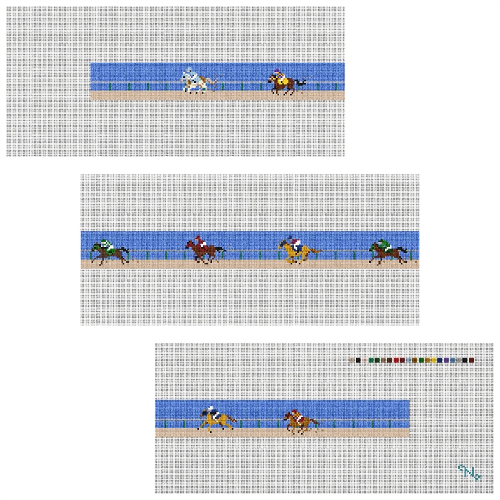 A Day At The Horse Races Needlepoint Belt Kit Stitched Preview