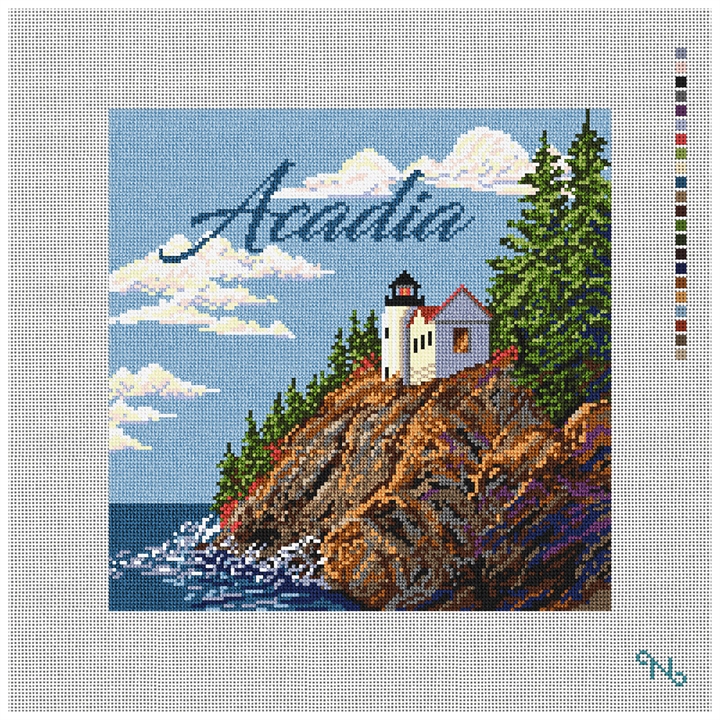 Acadia National Park Needlepoint Pillow Kit Stitched Preview