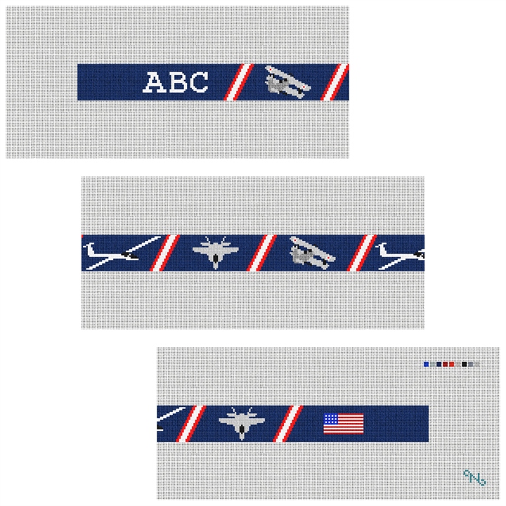 Airplane Needlepoint Belt Kit Stitched Preview