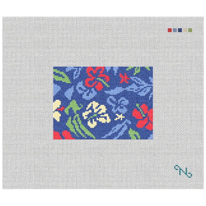 Aloha Hibiscus Needlepoint Card Wallet Kit Stitched Preview