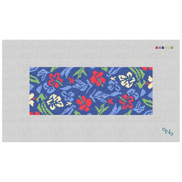 Aloha Hibiscus Needlepoint Wallet Kit Stitched Preview