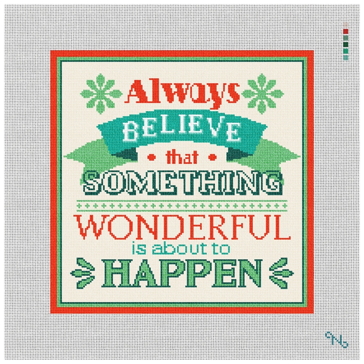 Always Believe Needlepoint Pillow Kit Stitched Preview