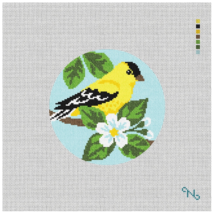 American Goldfinch Needlepoint Ornament Kit Stitched Preview