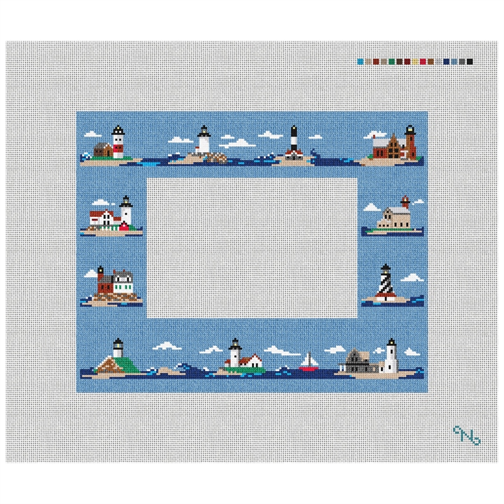 American Lighthouses Picture Frame Needlepoint Kit Stitched Preview