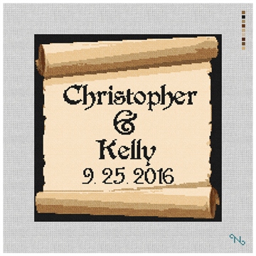 Ancient Wedding Scroll Needlepoint Kit Stitched Preview