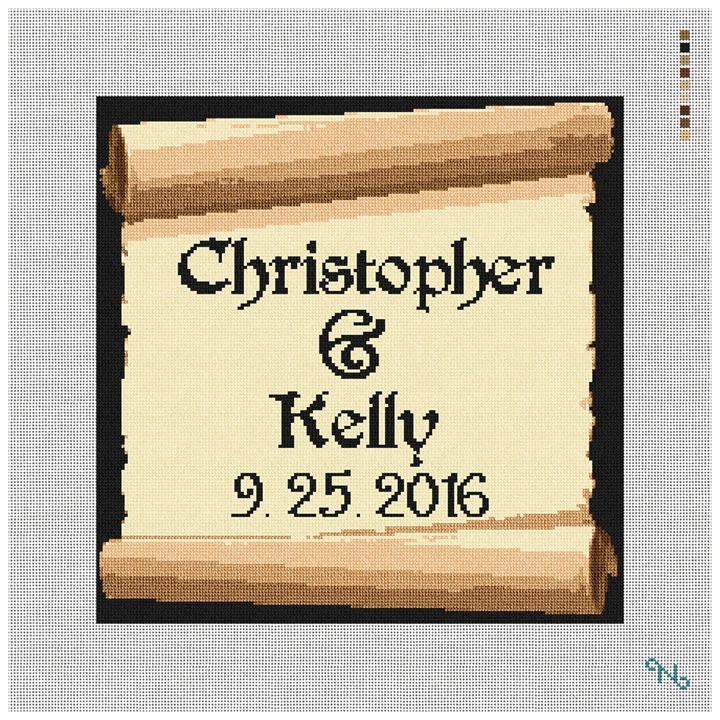 Ancient Wedding Scroll Needlepoint Kit Stitched Preview