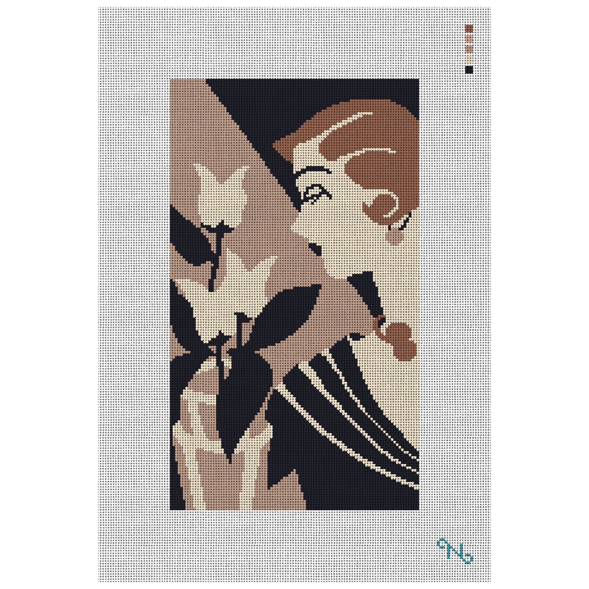 Art Deco Lady with Flowers Needlepoint Kit