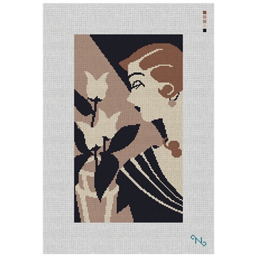 Art Deco Lady with Flowers Needlepoint Kit