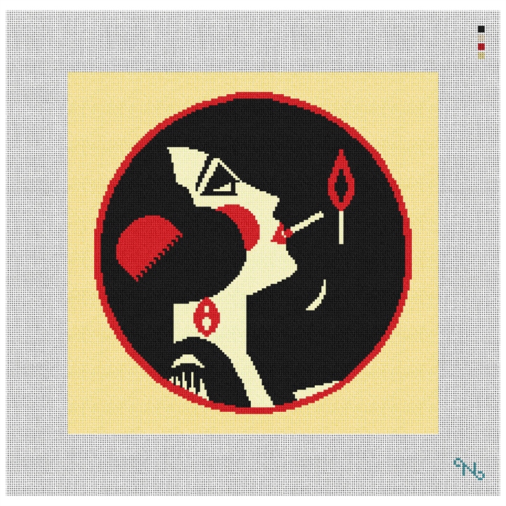Art Deco Woman Needlepoint Kit Stitched Preview