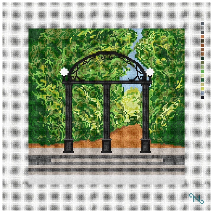 Athens Georgia Arch Needlepoint Pillow Kit Stitched Preview