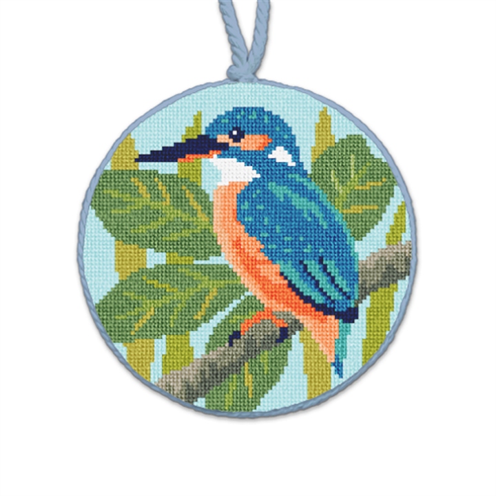 Azure Kingfisher Needlepoint Ornament