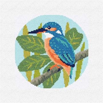 Azure Kingfisher Needlepoint Ornament Kit Stitched Preview
